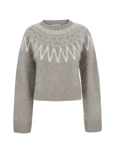 Soft Goat Fair Isle Brushed-knit Cashmere Sweater In Gray