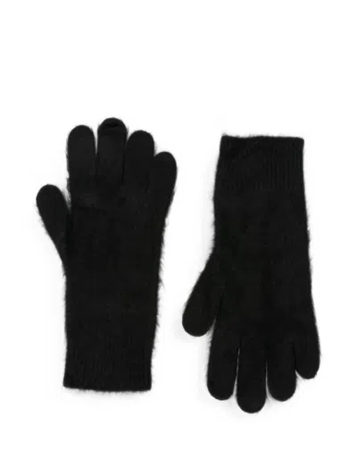 Soft Goat Fine Knit Brushed Gloves In Black