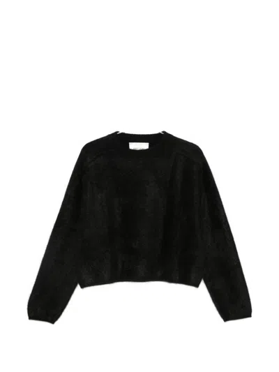 Soft Goat Fuzzy Wool Crewneck Sweater In Black