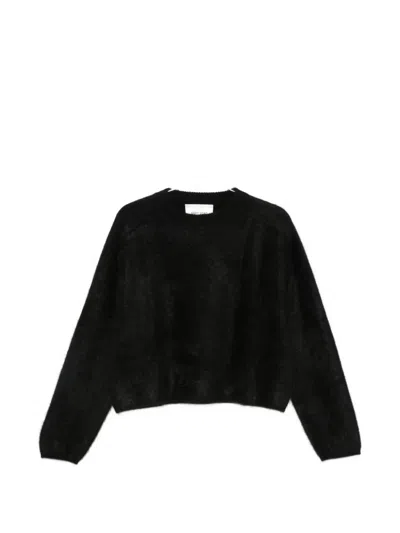 Soft Goat Fuzzy Wool Crewneck Sweater In Black