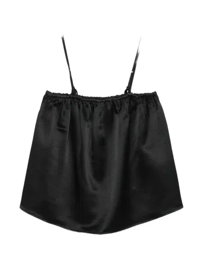 Soft Goat Gathered Spaghetti-strap Blouse In Black