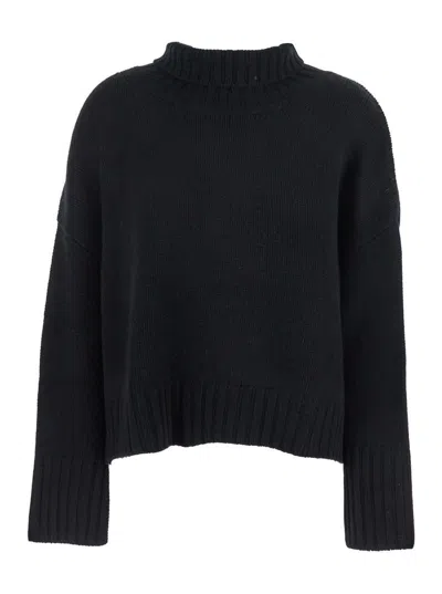 SOFT GOAT 'GIRLFRIEND' BLACK TURTLENECK SWEATER WITH RIBBED TRIMS