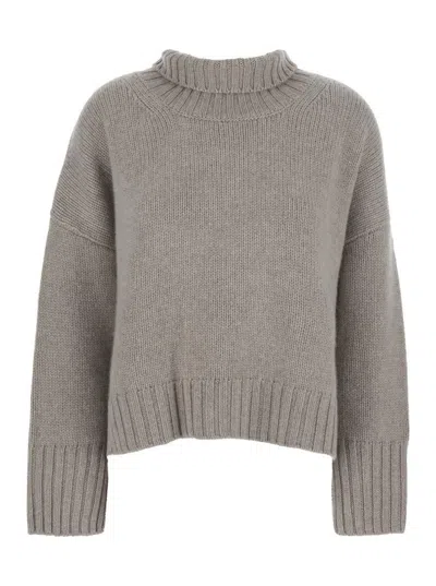 SOFT GOAT 'GIRLFRIEND' GREY TURTLENECK SWEATER WITH RIBBED TRIMS