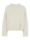 Soft Goat 'girlfriend' White Turtleneck Sweater With Ribbed Trims In Cashmere Woman