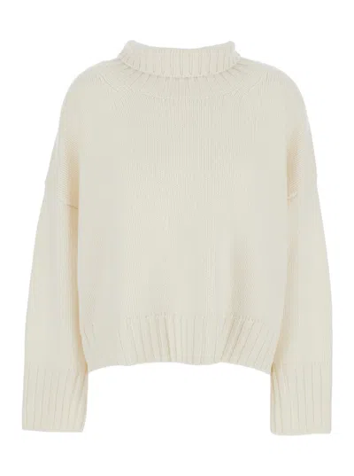 Soft Goat 'girlfriend' White Turtleneck Sweater With Ribbed Trims In Cashmere Woman