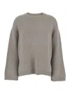 Soft Goat Grey Crewneck Knit Sweater With Dropped Shoulders