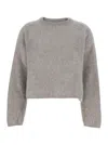 Soft Goat Grey Cropped Crewneck Sweater With Brushed Effect In Cashmere Woman In Gray