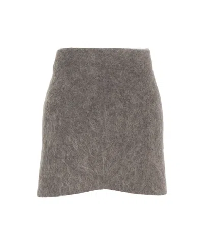 Soft Goat Heathered Alpaca Mini Skirt With High Waist Silhouette In Gray