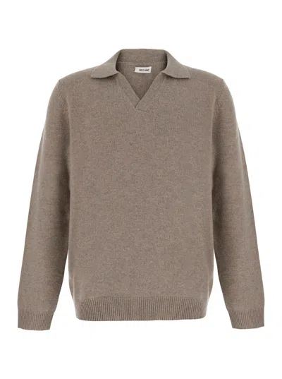 Soft Goat Heavy Cashmere Polo Collar Polo Shirt With Long Sleeves In Brown