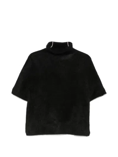 Soft Goat High-neck Short-sleeve Sweater In Black
