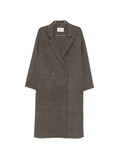 Soft Goat Houndstooth Double-breasted Coat In Gray