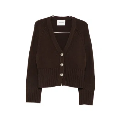Soft Goat Ribbed-knit V-neck Cardigan In Brown