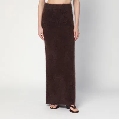 Soft Goat Long Mocha-coloured Brushed Cashmere Skirt In Brown