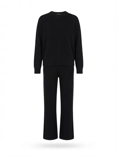 Soft Goat Long-sleeved Sweater And Drawstring Trousers Set In Black