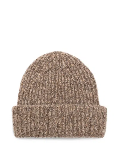 Soft Goat Marled Ribbed-knit Beanie Hat In Brown
