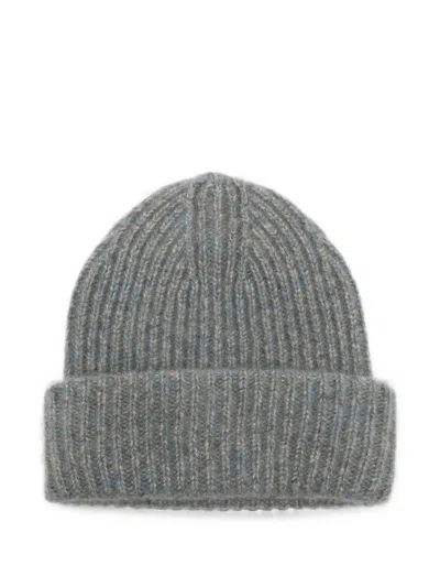 Soft Goat Marled Ribbed-knit Beanie Hat In Gray