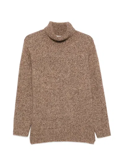Soft Goat Marled Turtleneck Sweater In Brown