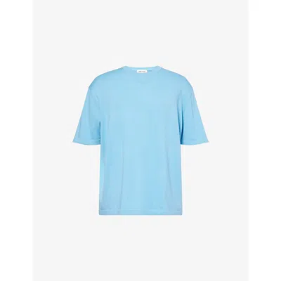 Soft Goat Mens Azure Round-neck Short-sleeve Wool And Cashmere T-shirt In Blue