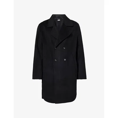 Soft Goat Mens Black Double-breasted Dropped-shoulder Wool And Cashmere-blend Coat