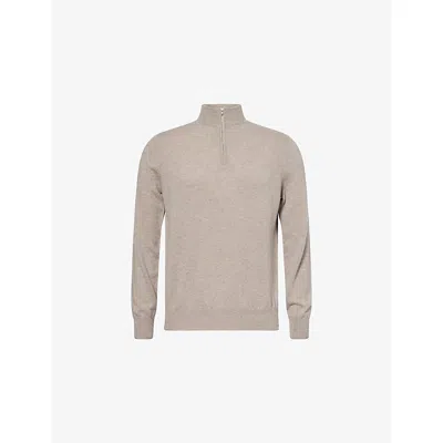 Soft Goat Mens Grey Funnel-neck Quarter-zip Cashmere Jumper In Blue