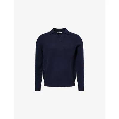 Soft Goat Mens Navy Polo-collar Relaxed-fit Cashmere Jumper In Blue