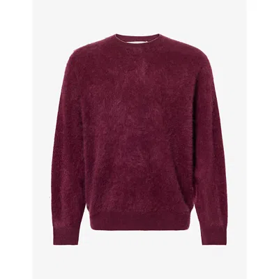 Soft Goat Mens  Brushed Cashmere Crewneck Jumper In Burgundy