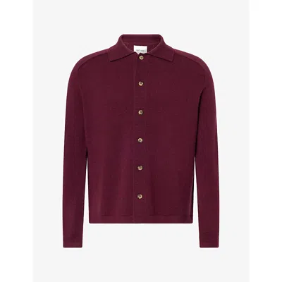 Soft Goat Mens  Button-through Cashmere Cardigan In Burgundy