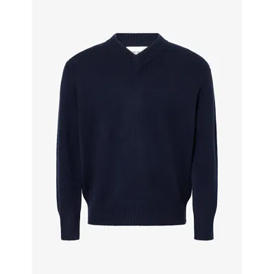 Soft Goat Mens V-neck Cashmere Jumper Navy In Blue