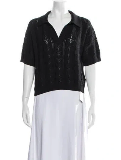 Pre-owned Soft Goat Patterned V-neck Sweater In Black