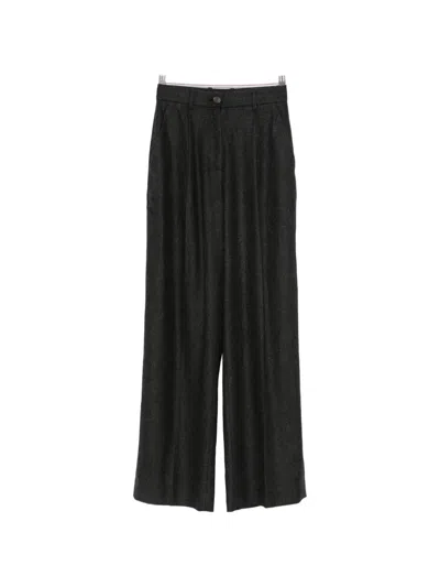 Soft Goat Pleated Wide-leg Trousers In Black