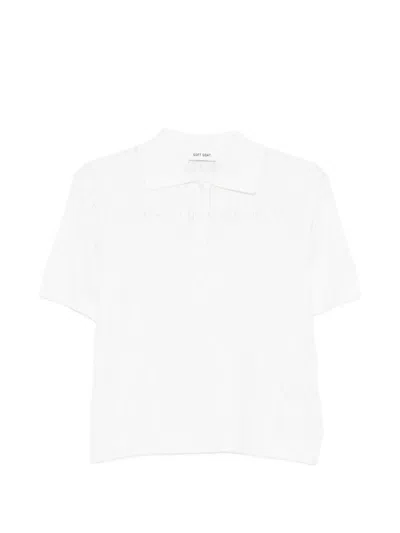 Soft Goat Pointelle Polo Top In White