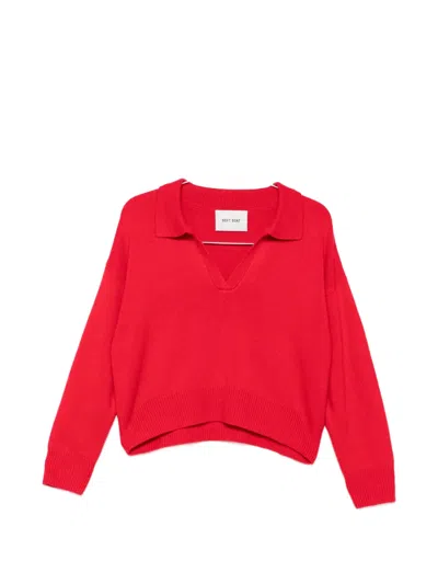 Soft Goat Polo-collar Knitted Sweater In Red