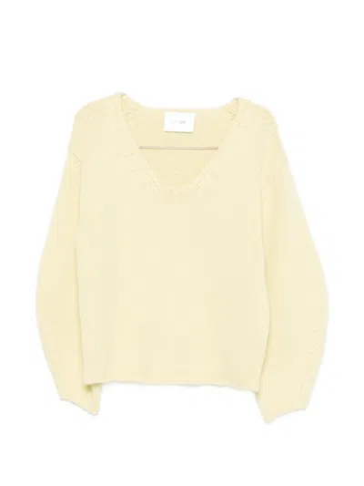 Soft Goat Puff-sleeve V-neck Sweater In Pink