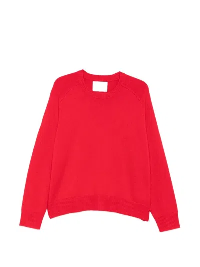 Soft Goat Raglan Sleeve Sweater With Ribbed Trims In Red