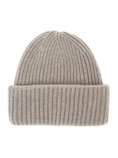 Soft Goat Ribbed Cashmere Beanie Hat In Beige