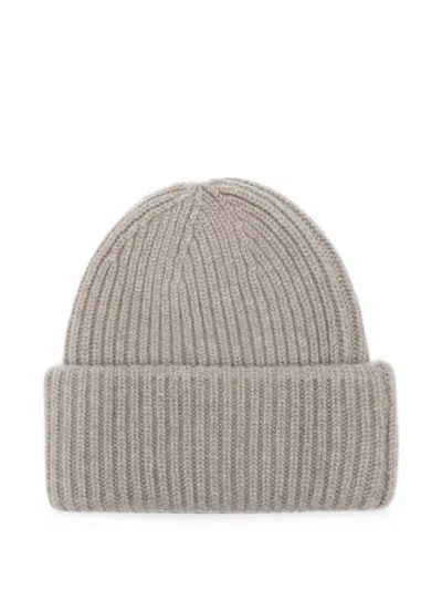 Soft Goat Ribbed Knit Winter Hat In Beige