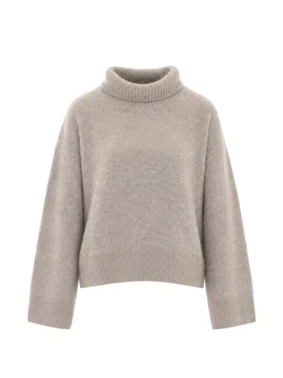 Soft Goat Ribbed Roll-neck Sweater In Gray