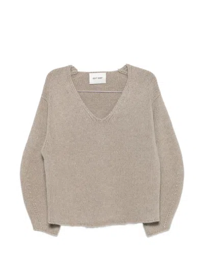 Soft Goat Ribbed V-neck Sweater In Gray