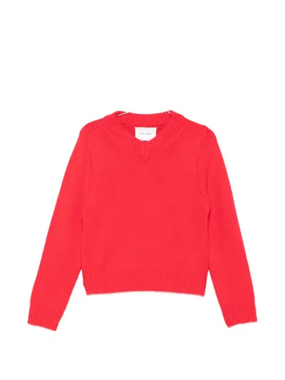 Soft Goat Ribbed V-neck Sweater In Red