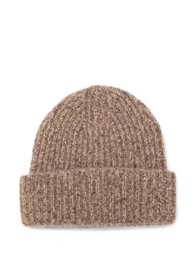 Soft Goat Ribbed-knit Beanie Hat In Burgundy