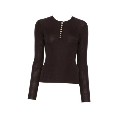 Soft Goat Ribbed-knit Henley Sweater In Brown