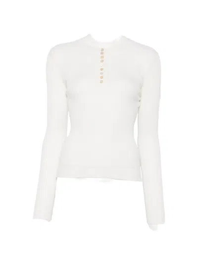 Soft Goat Ribbed-knit Henley Top In White
