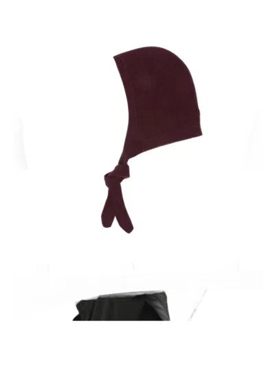Soft Goat Ribbed-knit Tie-fastening Beanie Hat In Burgundy