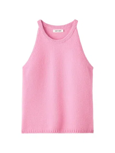 Soft Goat Ribbed-trim Knitted Top In Pink