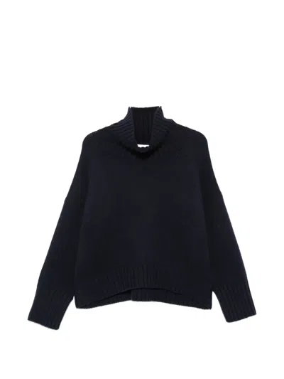 Soft Goat Roll-neck Ribbed-trim Sweater In Blue
