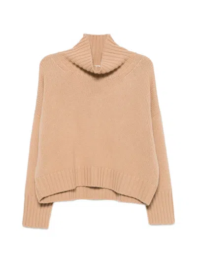 Soft Goat Roll-neck Ribbed-trim Sweater In Brown