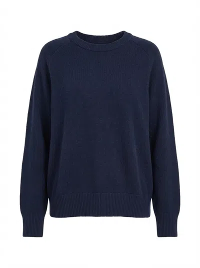 Soft Goat Round-neck Knitted Sweater In Blue