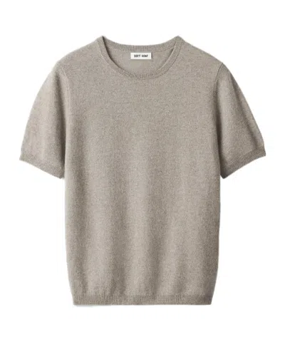 Soft Goat Round-neck Short-sleeve Sweater In Gray
