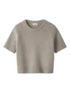 Soft Goat Short-sleeve Round-neck Sweater In Gray