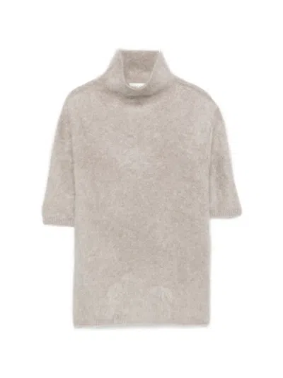 Soft Goat Short-sleeve Roll-neck Sweater In Neutral